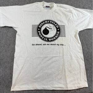 Vintage 90s Disgruntled Postal Worker Shirt Mens Large White Bomb Graphic USA